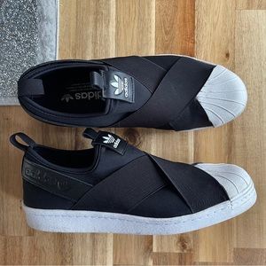 Black and White Adidas Superstar Slip On • Size 10